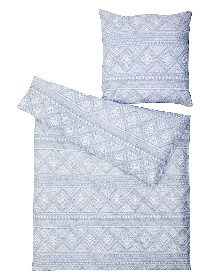 Perkal-Bettwäsche-Set In Blau/ Weiß 4 Perkal-Bettwäsche-Set In Blau/ Weiß – Bild 2