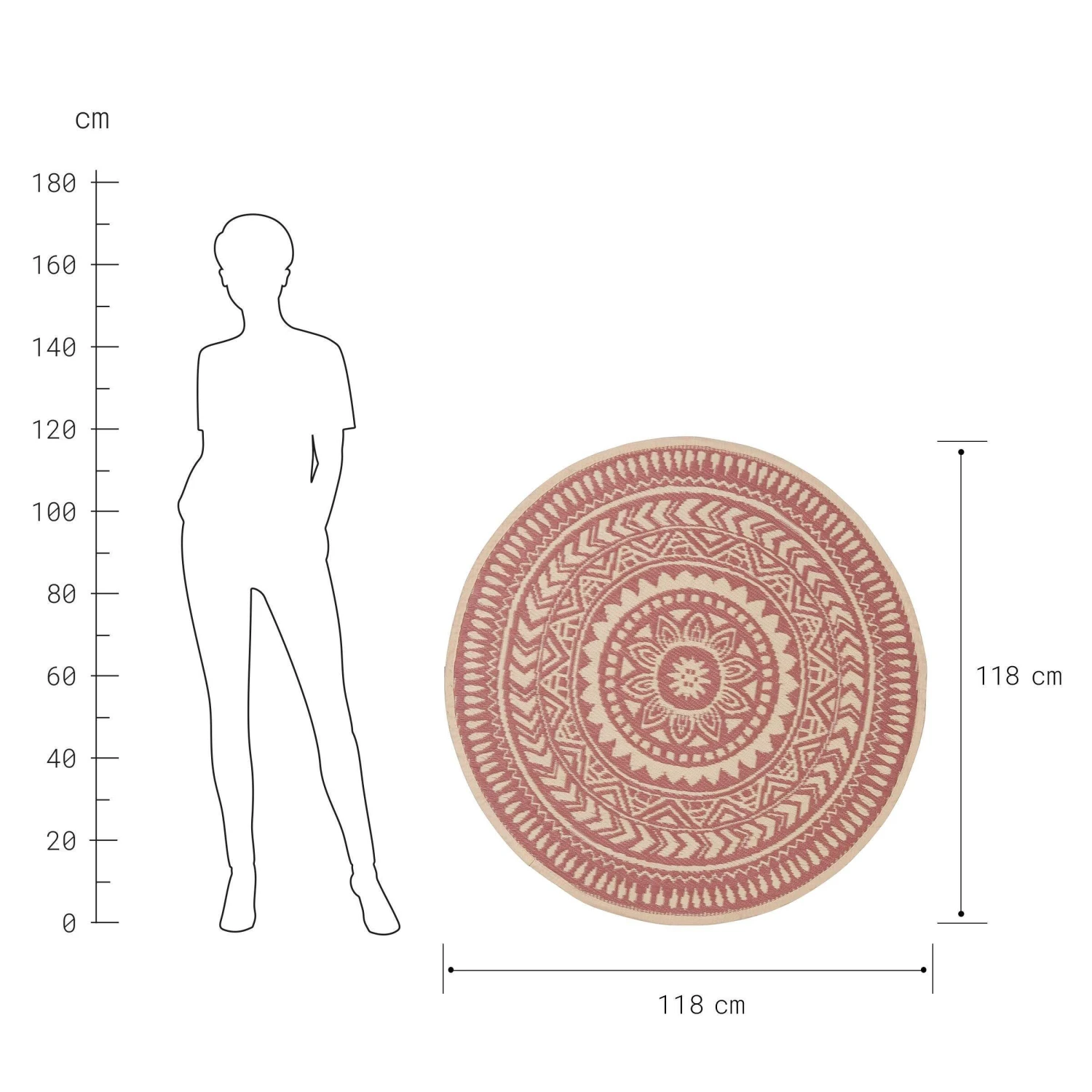 In- & Outdoor-Teppich Ø118cm COLOUR CLASH In Hellrot-Creme 5 In- & Outdoor-Teppich Ø118cm COLOUR CLASH In Hellrot-Creme – Bild 3