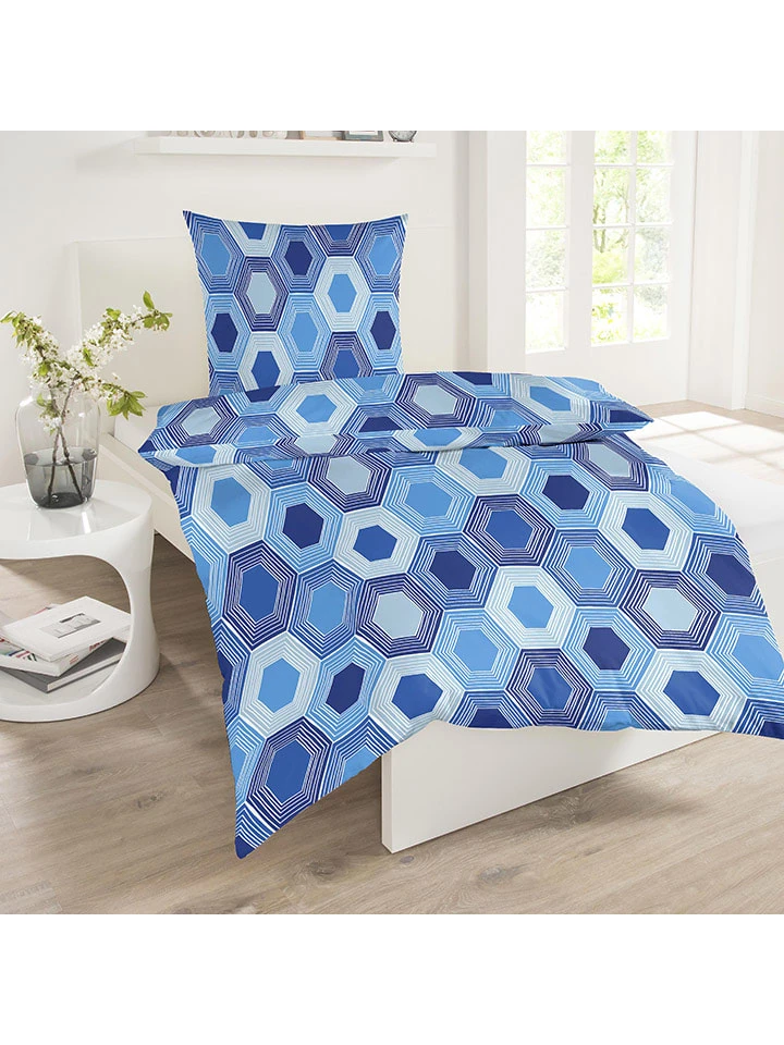 Schiesser Renforcé-Bettwäsche-Set "Josa" In Blau 4 Schiesser Renforcé-Bettwäsche-Set "Josa" In Blau – Bild 2