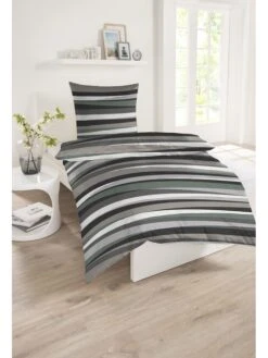 Schiesser Satin-Bettwäsche-Set "Kilian" In Grau/ Braun/ Grün -Garten - Balkon Store schiesser satin bettwasche set kilian in grau braun grun 1