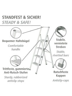 Wenko Alu-Design Klapptrittleiter 4-stufig Weiß In Weiß 33 Wenko Alu-Design Klapptrittleiter 4-stufig Weiß In Weiß -Garten - Balkon Store wenko alu design klapptrittleiter 4 stufig weiss in weiss 11