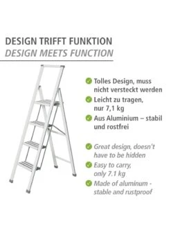 Wenko Alu-Design Klapptrittleiter 4-stufig Weiß In Weiß 34 Wenko Alu-Design Klapptrittleiter 4-stufig Weiß In Weiß -Garten - Balkon Store wenko alu design klapptrittleiter 4 stufig weiss in weiss 12