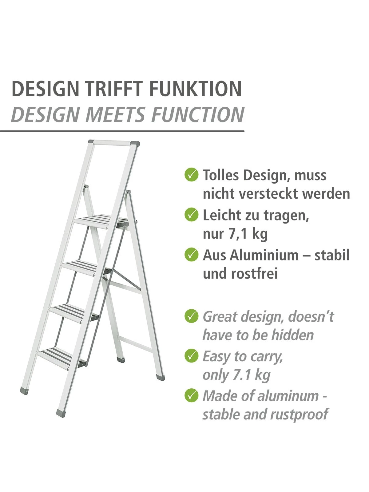 Wenko Alu-Design Klapptrittleiter 4-stufig Weiß In Weiß 5 Wenko Alu-Design Klapptrittleiter 4-stufig Weiß In Weiß – Bild 3